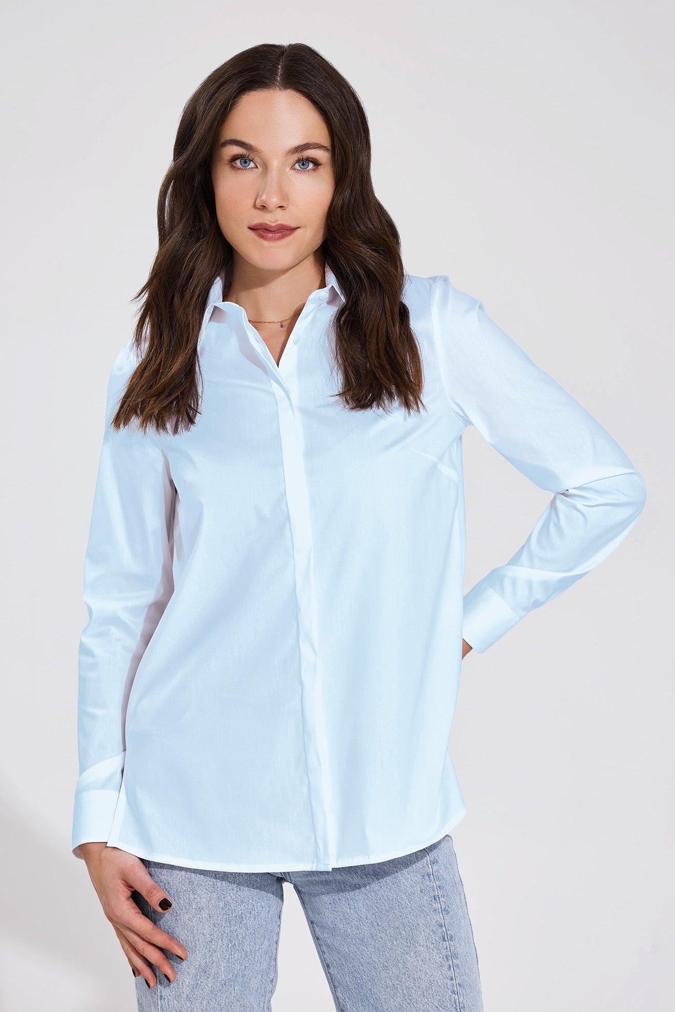 Bluse in einer angenehmen Baumwoll-Stretch Qualität | blau