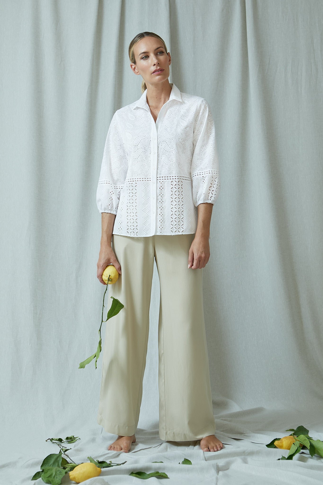 hose, creme, 100% viskose, fließend, sommerlich, kombination weiße bluse, wallmann