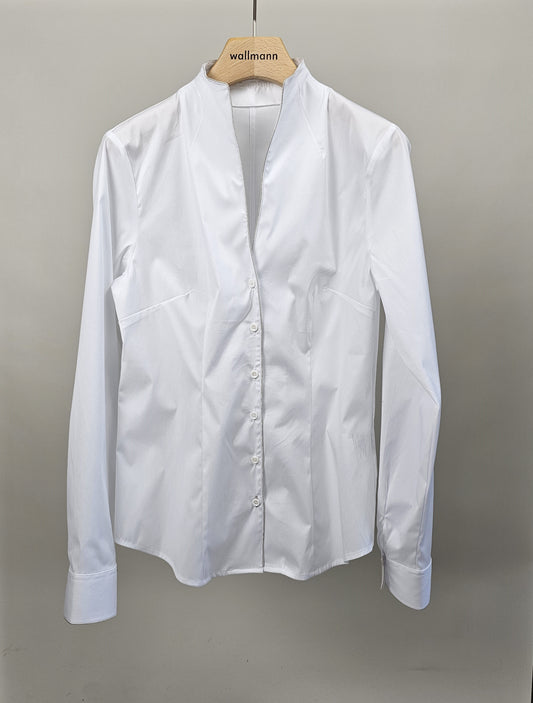 Schwanenhalsbluse mit Paspol | creme