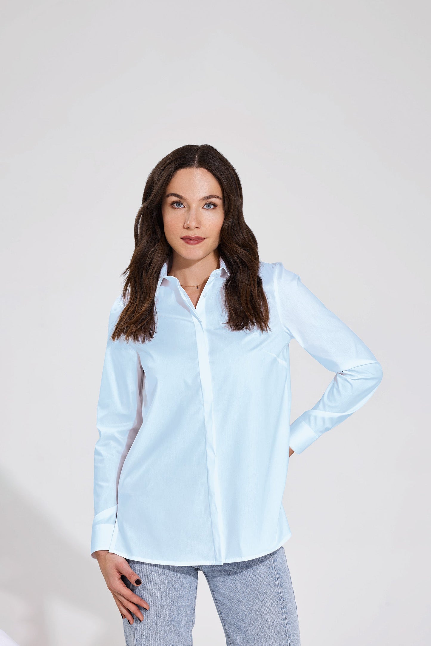 Bluse in einer angenehmen Baumwoll-Stretch Qualität | blau