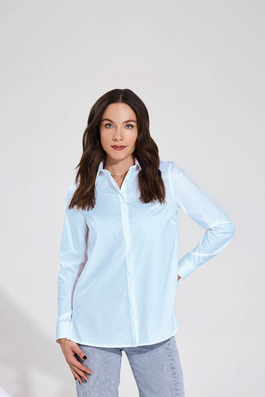 Bluse in einer angenehmen Baumwoll-Stretch Qualität | blau