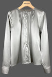 leger geschnittene seidenbluse, faltendetail an hals, grau, wallmann