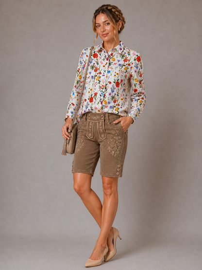 Taillierte Leinenbluse in Blumendruck | bunt