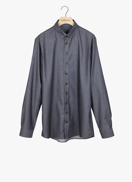 Wallmann, Langarmhemd-Vorderteil, Button Down-Kragen, Stepp in beige, schwarz/grau, 100% Baumwolle